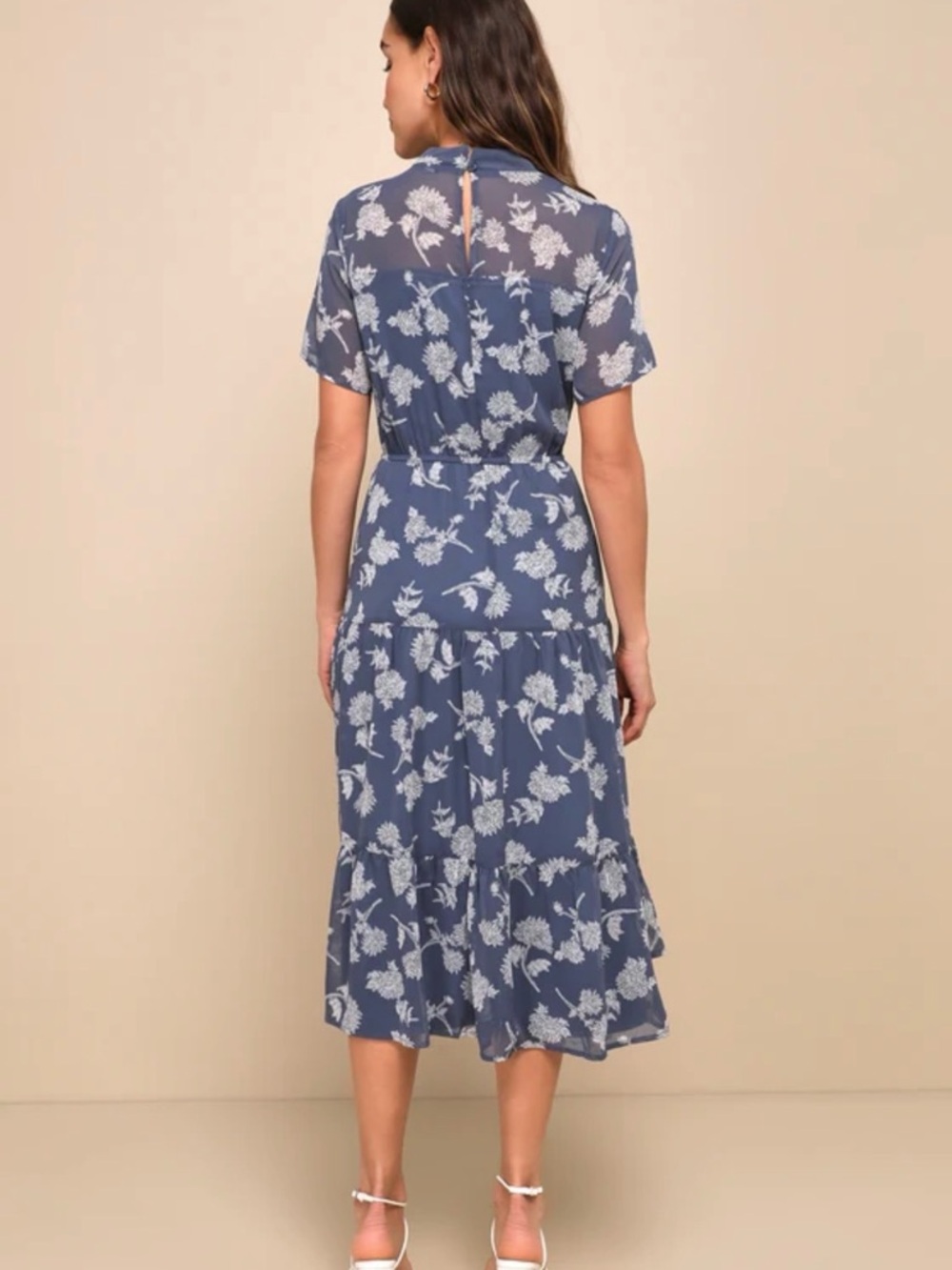 Lulu's Navy Maxi Dress with White Floral Print - Picture 3 of 6